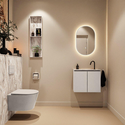 MONDIAZ TURE-DLUX Meuble WC 60 cm Linen. Lavabo EDEN Glace position centrale. Avec 1 trou de robinet.