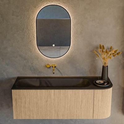 MONDIAZ KURVE 125cm Meuble salle de bain avec module 25 D - couleur Oak - 1 tiroir - 1 porte - vasque BIG MEDIUM gauche - sans trous de robinet - Urban