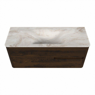 Mondiaz CIRO-DLUX Ensemble de meubles de salle de bains - 120x45x50cm - Vasque en solid surface Frappe - 1 bassin au milieu - sans trous de robinet - 2 tiroirs - Noyer