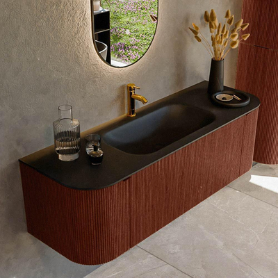 Mondiaz KURVE Badkamermeubelset - 140x46x40cm - 1 lade - 2 deuren - wastafel solid surface - midden - 1 kraangat - Ruby