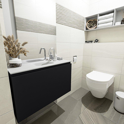 MONDIAZ OLAN Kit lave-mains - 80x30x40cm - 1 trou de robinet - 1 tiroir - mat urbain - lavabo centré - Solid Surface Blanc