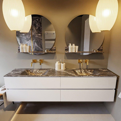 Mondiaz VICA-DLUX Ensemble meuble de salle de bains - 200cm - talc - 4 tiroirs - Lavabo encastré CLOUD - double sans trou de robinet - couleur Lava - version XL 60cm de haut