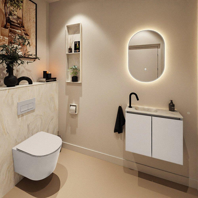 MONDIAZ TURE-DLUX Meuble toilette - 60cm - Linen - EDEN - vasque Ostra - position gauche - 1 trou de robinet