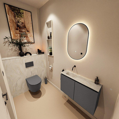 MONDIAZ TURE-DLUX Meuble de toilettes 80 cm Dark Grey. EDEN lavabo Ostra position gauche. Sans trou de robinet.