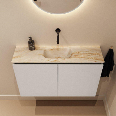 MONDIAZ TURE-DLUX Meuble WC 80 cm Linen. EDEN lavabo Frappe position milieu. Sans trou de robinet.