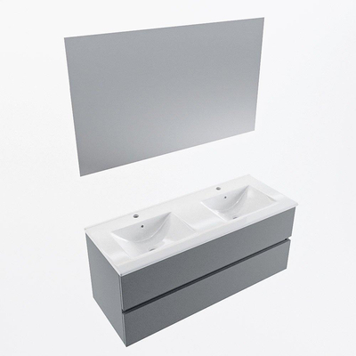 Mondiaz VICA ensemble de meuble de salle de bain - 120cm - meuble sous-vasque plata - 2 tiroirs - lavabo denia double - 2 trous de robinet - couleur Blanc Brillant - miroir LED - version XL 60cm de haut