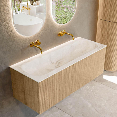 MONDIAZ KURVE-DLUX 120cm Meuble salle de bain - couleur Oak - 1 tiroir - vasque BIG LARGE centre - sans trou de robinet - couleur Frappe