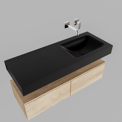 MONDIAZ ALAN 120cm - meuble sous-vasque - chêne blanchi - 2 tiroirs - lavabo suspendu - vasque à droite - 0 trous de robinet - urban