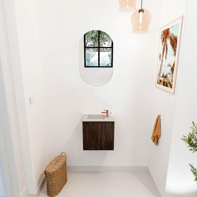 Mondiaz JOYA-DLUX 40cm toiletmeubel - kleur Walnut - Wastafel FAYE positie Links 1 kraangat kleur Opalo.