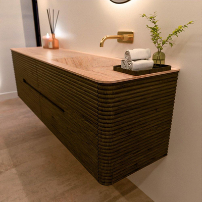 Mondiaz CIRO-DLUX Ensemble meuble de salle de bains - 170x45x50cm - plan vasque Solid surface Saba - 1 lavabo à droite - sans trous de robinetterie - 4 tiroirs - Shadow