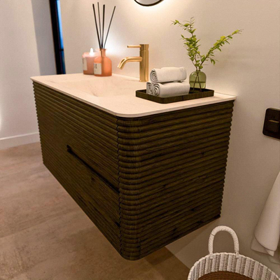 Mondiaz CIRO-DLUX Badkamermeubelset - 100x45x50cm - Solid surface wastafel Meli - 1 wasbak Midden - 1 kraangat - 2 lades - Shadow