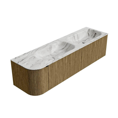 Mondiaz KURVE-DLUX Badkamermeubelset - 165x46x40cm - 2 lade - 1 deur - wastafel solid surface - dubbel / rechts - 2 kraangaten - Dusk