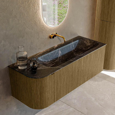 Mondiaz KURVE-DLUX Badkamermeubelset - 125x46x40cm - 1 lade - 1 deur - wastafel solid surface - rechts - zonder kraangat - Dusk