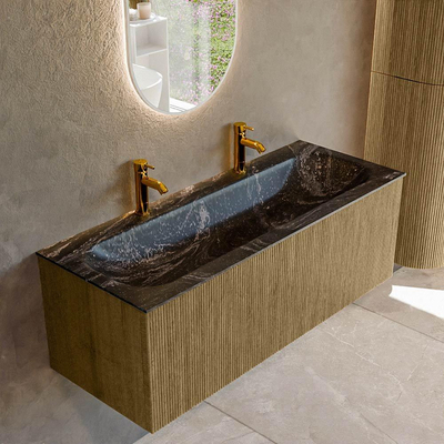 Mondiaz KURVE-DLUX Badkamermeubelset - 120x46x40cm - 1 lade - wastafel solid surface - midden - 2 kraangaten - Dusk
