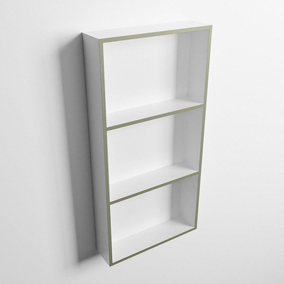 Mondiaz Easy nis 29.5x59.5x8cm voor Inbouw/opbouw 3 open vakken Solid surface Talc/Army