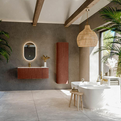 Mondiaz KURVE Ensemble de meuble de salle de bains - 115x46x40cm - 1 tiroir - 1 porte - lavabo solid surface - gauche - 1 trou de robinet - Ruby