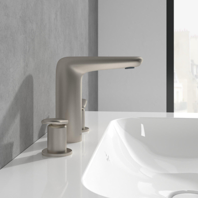 Villeroy & Boch Antao Ensemble de robinet à 3 trous - avec bonde clic clac - Nickel brossé mat (inox)