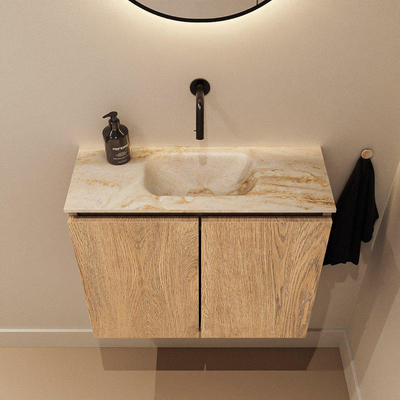 MONDIAZ TURE-DLUX meuble WC 60 cm Washed Oak. EDEN lavabo Frappe position milieu. Sans trou de robinet.