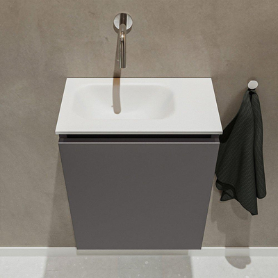MONDIAZ TURE Kit lave-mains - 40x23x50cm - 0 trous de robinet - 1 porte - gris foncé mat - Lavabo à gauche - Acrylique Blanc