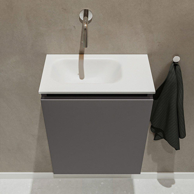 Mondiaz TURE Meuble lave-mains 40x23x50cm sans trous de robinet 1 porte Dark grey mat Lavabo Eden Gauche Solid Surface Blanc