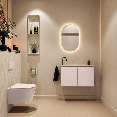MONDIAZ TURE-DLUX Meuble toilette - 80cm - Rosee - EDEN - vasque Ostra - position gauche - 1 trou de robinet