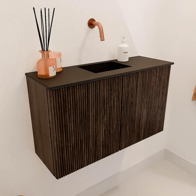Mondiaz JOYA 70cm meuble de toilette - couleur Walnut - Vasque FAYE position Milieu Sans trou de robinet couleur Urban