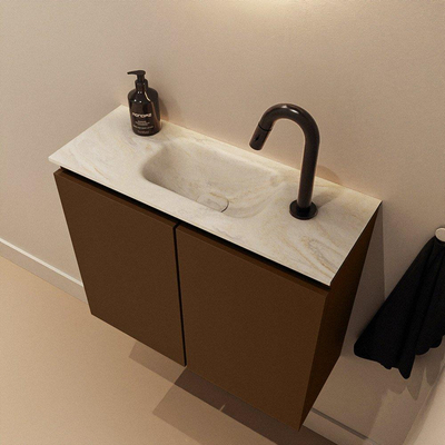 MONDIAZ TURE-DLUX Meuble toilette - 60cm - Rust - EDEN - vasque Ostra - position centrale - 1 trou de robinet