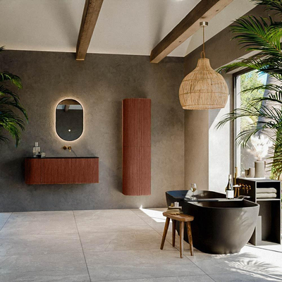 Mondiaz KURVE Ensemble meuble de salle de bains - 115x46x40cm - 1 tiroir - 1 porte - vasque solid surface - droite - sans trou de robinet - Ruby