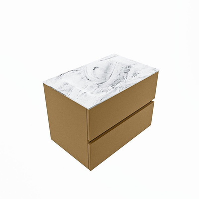 Mondiaz VICA-DLUX ensemble de meuble de salle de bain - 70cm - meuble sous-vasque oro - 2 tiroirs - lavabo encastré cloud milieu - sans trous de robinet - version haute de 60cm - glace