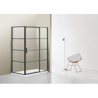 Cabine de douche FugaFlow Efficiente Vetro 140x100cm avec panneau fixe en verre de sécurité cadre lignes à l'extérieur avec anti-calcaire noir mat -