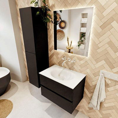 Mondiaz VICA ensemble de meuble de salle de bain - 70cm - meuble sous-vasque urban - 2 tiroirs - lavabo moon milieu - sans trous de robinet - version haute de 60cm - talc