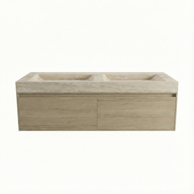 Forzalaqua Ibiza Badkamermeubelset - 140x50x50cm - 2 lades - travertin wastafel - zonder kraangat - steunenset - afvoerplug - smoke