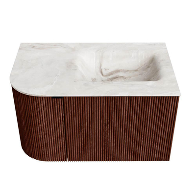 Mondiaz KURVE-DLUX Badkamermeubelset - 75x46x40cm - 1 lade - 1 deur - wastafel solid surface - rechts - 1 kraangat - Ruby