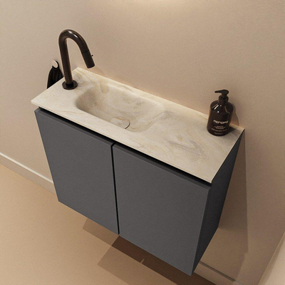 MONDIAZ TURE-DLUX 60cm toiletmeubel Dark Grey. EDEN wastafel Ostra positie links. Met 1 kraangat.