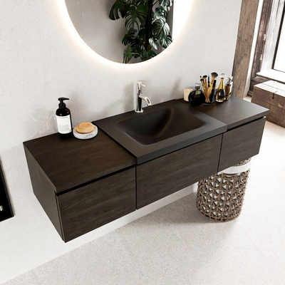 MONDIAZ BUKLA 140cm badmeubel met module 40 kleur Dark Brown met 3 lades. Wastafel CLOUD midden 1 kraangat kleur Urban.