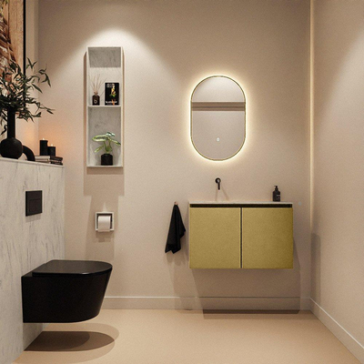 MONDIAZ TURE-DLUX Meuble toilette - 80cm - Oro - EDEN - vasque Opalo - position gauche - sans trou de robinet