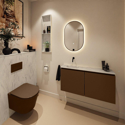 MONDIAZ TURE-DLUX Meuble toilette - 100cm - Rust - EDEN - vasque Opalo - position gauche - sans trou de robinet