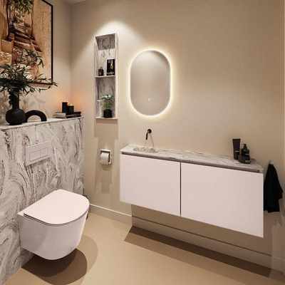 MONDIAZ TURE-DLUX Meuble de toilettes 120 cm Rosee. Lavabo EDEN Glace position gauche. Sans trou de robinet.