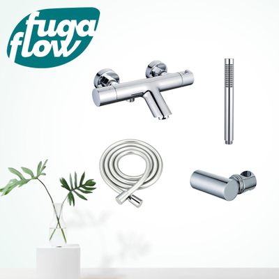 FugaFlow Eccelente Sobrado Robinet de baignoire thermostatique avec douchette stick, support et flexible lisse Chrome