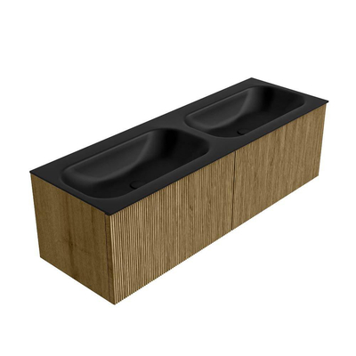 Mondiaz KURVE Ensemble meuble de salle de bains - 140x46x40cm - 2 tiroirs - vasque solid surface - double - sans trou de robinet - Dusk