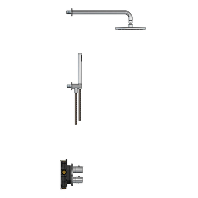 Hotbath Archie IBS30A Ensemble de douche encastré - complet - thermostatique - 2 fonctions - inverseur - bras mural 40cm - tête de douche ronde 20cm - douchette à main barre - inox