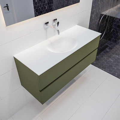 MONDIAZ VICA Ensemble de meuble salle de bain - 120cm - 2 tiroirs - lavabo Moon central - 0 trous de robinet - solid surface army