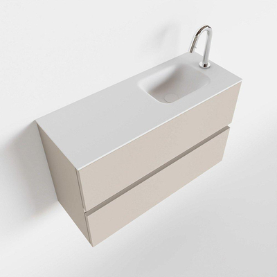 MONDIAZ ADA Meuble WC - 80x30x50cm - 1 trou de robinet - 2 tiroirs - linen mat - vasque à droite - Solid surface - Blanc
