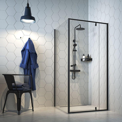 Sealskin Contour porte pivotante avec paroi latérale 100x100 cm, 200 cm de haut, noir, verre de sécurité clair 6 mm