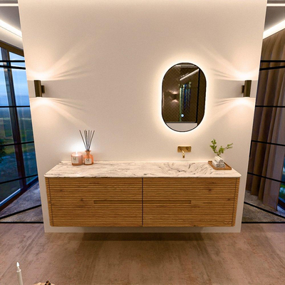 Mondiaz CIRO-DLUX Badkamermeubelset - 180x45x50cm - Solid surface wastafel Glace - 1 wasbak Rechts - zonder kraangaten - 4 lades - Oak