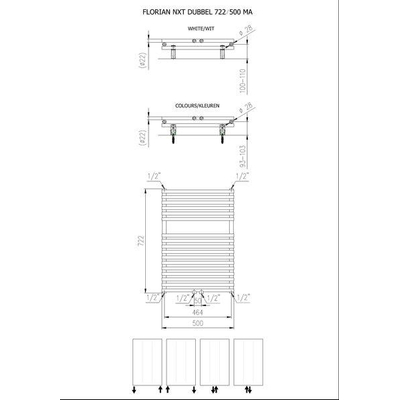 Plieger Florian Nxt M radiateur décoratif double horizontal avec raccordement central 722x500mm 505W noir mat