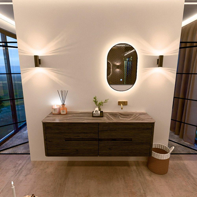 Mondiaz CIRO-DLUX Badkamermeubelset - 150x45x50cm - Solid surface wastafel Sombra - 1 wasbak Rechts - zonder kraangaten - 4 lades - Shadow