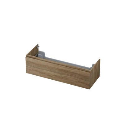 INK Wastafelonderkast - 120x45x35cm - 1 lade - greeploos - met houten keerlijst - MFC - Zuiver eiken