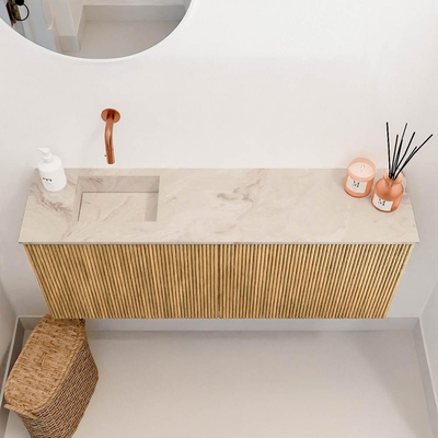 Mondiaz JOYA-DLUX 100cm toiletmeubel - kleur Oak - Wastafel FAYE positie Links Zonder kraangat kleur Frappe.