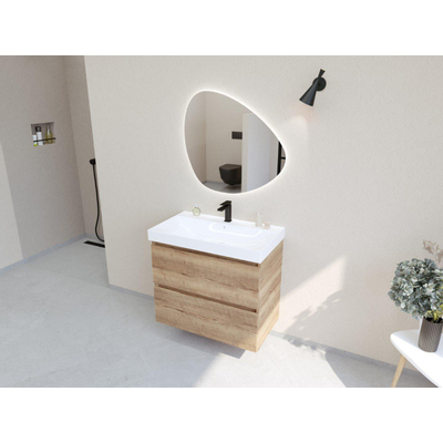 HR badmeubelen Infinity XXL 3D Ensemble meuble de salle de bains - 80 cm - 1 lavabo en céramique just blanc - 1 trou de robinet - 2 tiroirs - chêne français